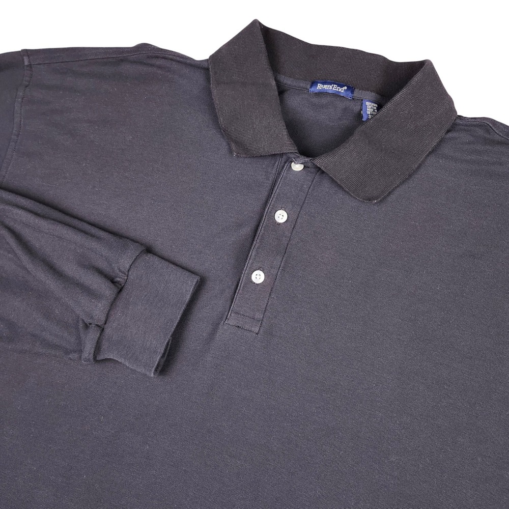 Rivers End Polo Shirt Mens 3XL Black Pima Cotton Long‎ Sleeve Preppy Business